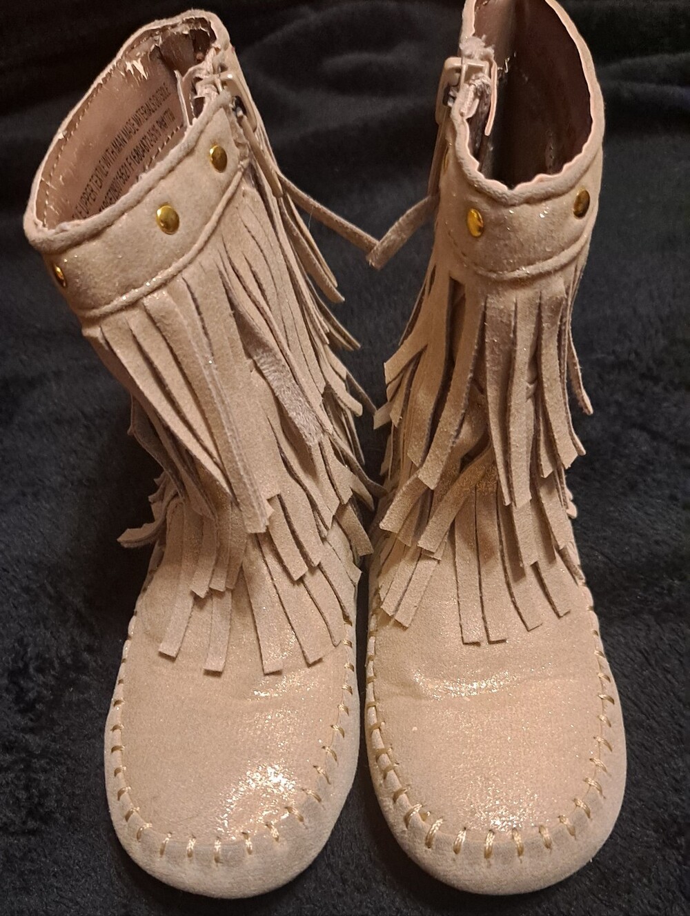 Kids Fringe Mid-Calf Boots in Shiny Tan Sz 8